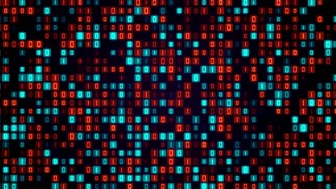 Abstract Digital Screen Blue Orange lights Binary Numeral Pattern Flickering Stock Footage 198788112