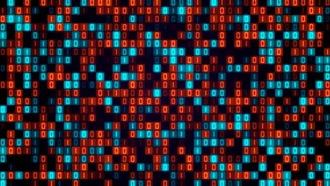 Abstract Digital Screen Blue Orange lights Binary Numeral Pattern Flickering Stock Illustration