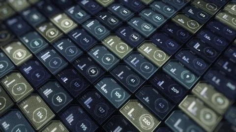 Abstract digital screen with data in the form of moving cells with scales and Stock Illustration