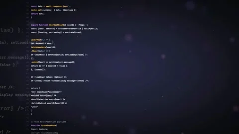 Abstract digital screen displaying scrolling lines of computer code for Stock Footage 336775247