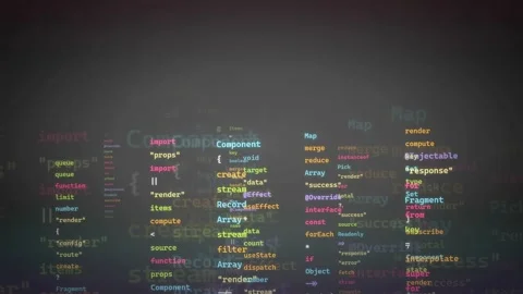 Abstract digital screen with scrolling colorful computer code and programming Stock Footage 339969010