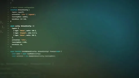 Abstract Digital Screen with Scrolling Computer Programming Code and Glowing Stock Footage 336772083