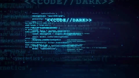 Abstract digital screen with scrolling computer code and data processing for Stock Footage 336772365