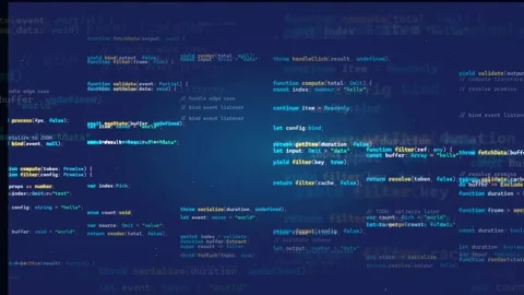 Abstract Digital Screen with Scrolling Computer Code and Programming Data on Stock Footage 336775411