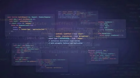 Abstract Digital Screen with Scrolling Computer Code and Programming Scripts Stock Footage 339947653