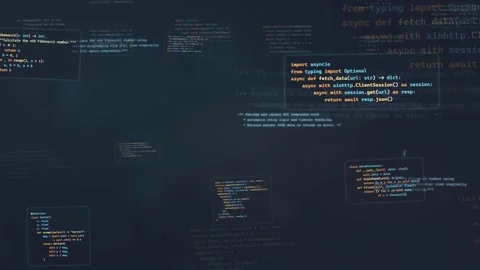 Abstract digital screen with scrolling computer code and data processing for Stock Footage 339947961