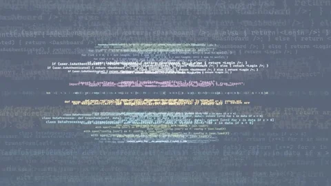 Abstract digital screen with scrolling computer code and programming data for Stock Footage 339953480