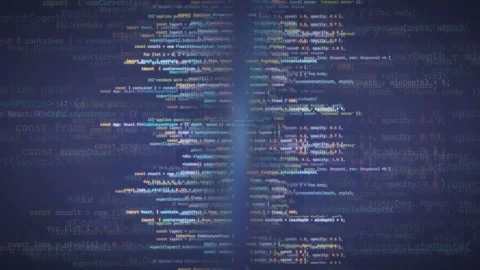 Abstract digital screen with scrolling computer code and data processing on Stock Footage 339956309