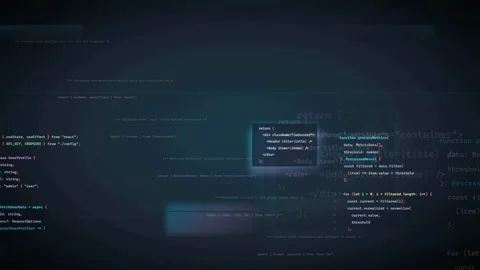 Abstract Digital Screen with Scrolling Computer Code and Programming Syntax on Stock Footage 339971690