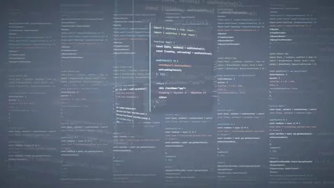 Abstract digital screen with scrolling computer code and programming data in a Stock Footage 339971777