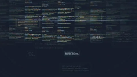 Abstract Digital Screen with Scrolling Computer Code and Programming Syntax on Stock Footage 339973037