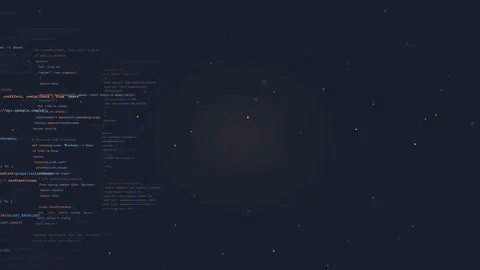 Abstract Digital Screen with Scrolling Computer Code and Glowing Particles on Stock Footage 339973194