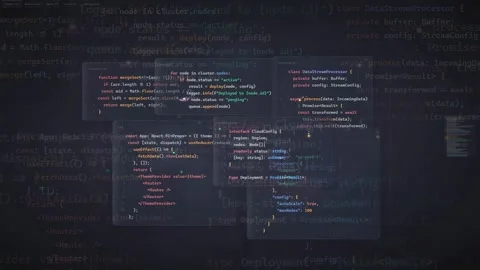 Abstract digital screen with scrolling computer code and data processing for Stock Footage 339975090