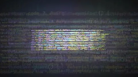 Abstract Digital Screen with Scrolling Computer Code and Glowing Data Stream Stock Footage 339975427