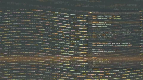 Abstract Digital Screen with Scrolling Computer Code and Programming Syntax on Stock Footage 339976451