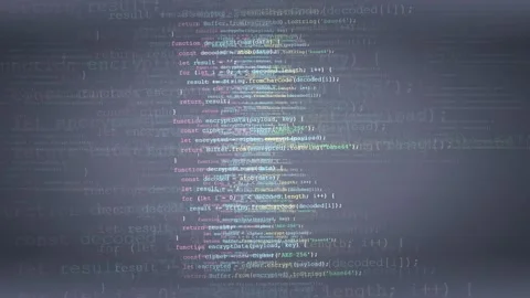 Abstract digital screen with scrolling computer code and data processing for Stock Footage 339976470
