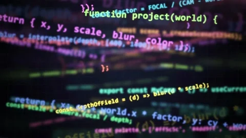 Abstract digital screen with scrolling computer code and colorful programming 動画素材 343163013