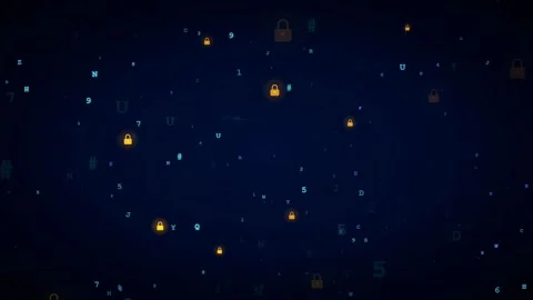 Abstract Digital Security Background with Floating Golden Padlocks and Data Stock Footage 336775733