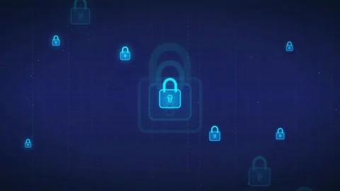 Abstract Digital Security Background with Glowing Blue Padlock Icons and Data Stock Footage 336775083