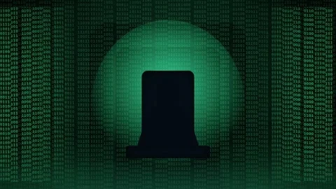 Abstract Digital Security Concept with Binary Code Rain and Silhouette of a Stock-Footage 343166441