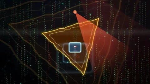 Abstract Digital Security Concept with Glowing Triangle and Data Stream on Dark Stock Footage 343162191