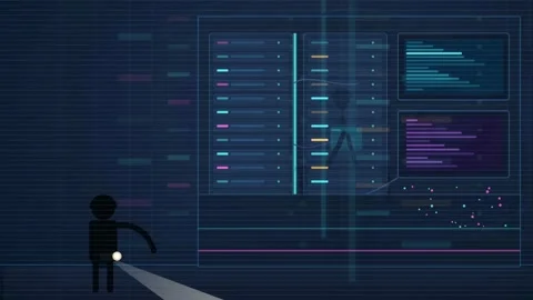 Abstract Digital Security Concept with Silhouette Figure Searching Data Code Stock Footage 343161504