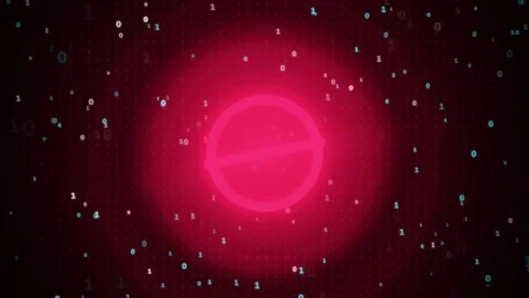 Abstract Digital Security Warning with Red Prohibited Sign and Binary Code Data Stock Footage 343161806