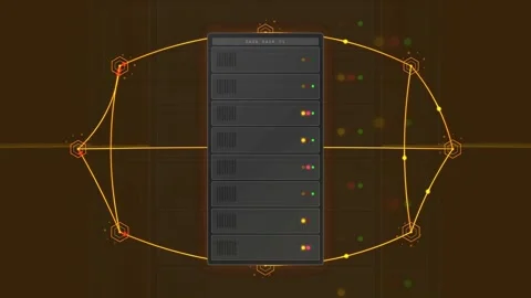 Abstract Digital Server Rack with Glowing Network Connection Lines and Data Stock Footage 340117692