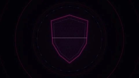 Abstract digital shield icon with glowing pink neon lines set against a dar.. Stock Footage 347464831