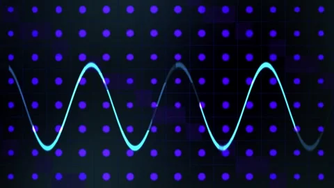 Abstract Digital Sine Wave Animation Oscillating on a Dark Grid Background. Stock Footage 341786664