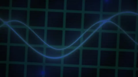 Abstract Digital Sine Wave Oscilloscope Animation on Dark Grid Background. Stock Footage 341786646