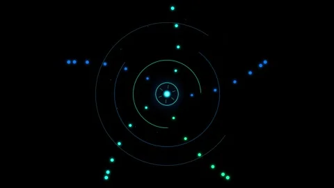 Abstract digital solar system with glowing orbits and concentric circles ro.. Stock Footage 345984157
