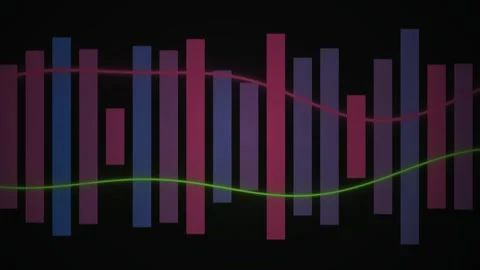 Abstract digital sound equalizer bars and financial data graph lines moving.. Stock Footage 346326707