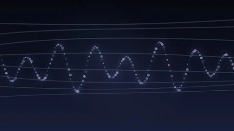 Abstract digital sound wave of glowing particles on dark background Stock Footage 336351985
