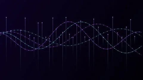Abstract digital sound wave moving through dark space in a cinematic animatio Stock Footage 346973089