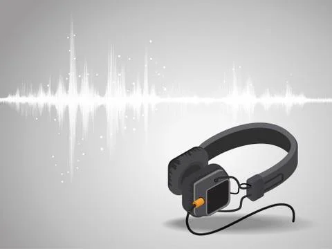 Abstract digital sound wave oscillating with Headphones background. 스톡 일러스트