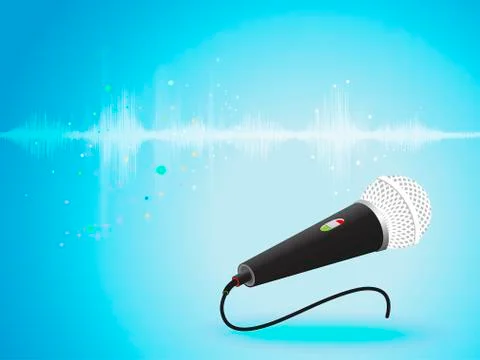 Abstract digital sound wave oscillating with Microphone background. Stock Illustration