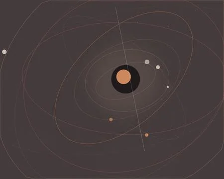 Abstract digital space artwork with orbital rings, cross lines, and glowing.. Stock Illustration