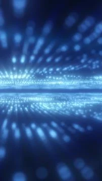 Abstract digital space with glowing blue particles and light rays creating a  Stock Illustration