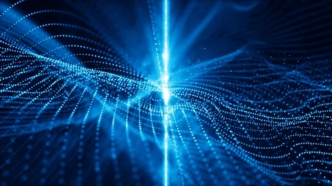 Abstract digital sparkling blue particles wave flow and light motion backgrou Stock Footage 90269838