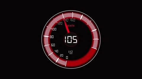 Abstract digital speedometer with glowing red accents and numeric readout o.. Stock Footage 321587579