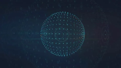Abstract Digital Sphere of Binary Code and Data Particles Rotating in Dark Stock Footage 339324617