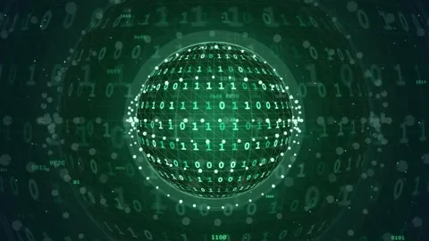 Abstract Digital Sphere of Binary Code Rotating in a Dark Green Cyber Space Stock-Footage 343156396