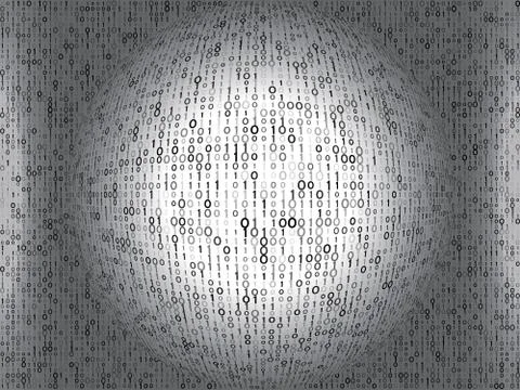 Abstract digital sphere of binary code on a grey background. Illustrazione stock