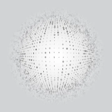 Abstract digital sphere of binary code on a grey background. Hex code digital Illustrazione stock