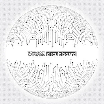 Abstract digital sphere circuit board on the grey background. Stock Illustration