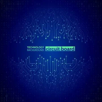 Abstract digital sphere circuit board on the blue background. Illustrazione stock