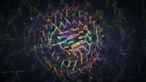 Abstract Digital Sphere of Colorful Programming Code Rotating in Dark Stock Footage 339975257