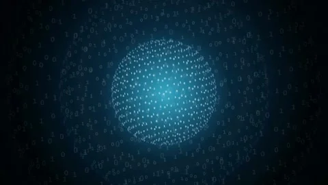 Abstract digital sphere composed of binary code rotating in a dark blue Stock-Footage 343161538