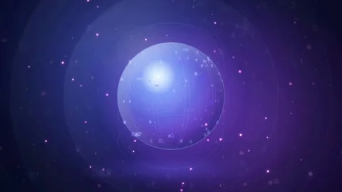 Abstract Digital Sphere with Floating Data Particles and Glowing Light in Deep Stock Footage 343157355